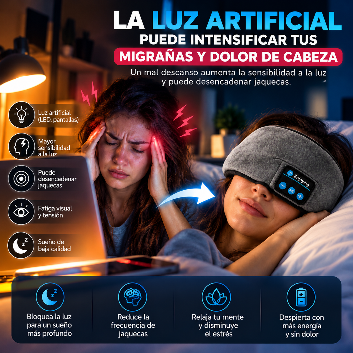 NuviSleep™ | Antifaz Bluetooth para Dormir Profundo
