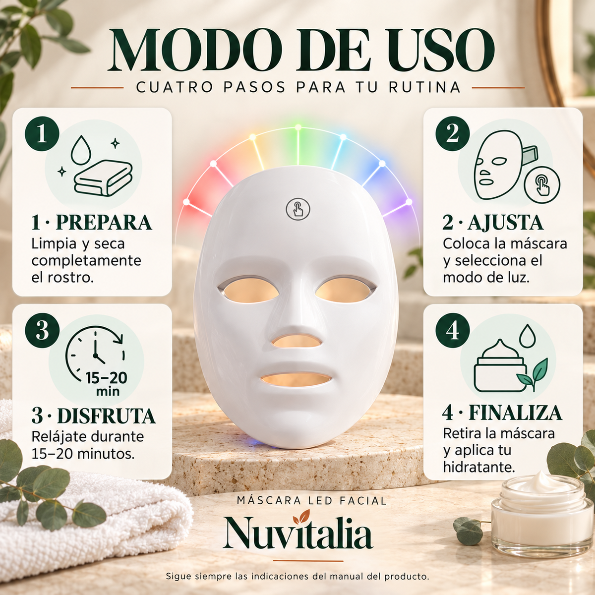 Máscara Facial Led 7 Colores Disfruta tu momento de spa en casa